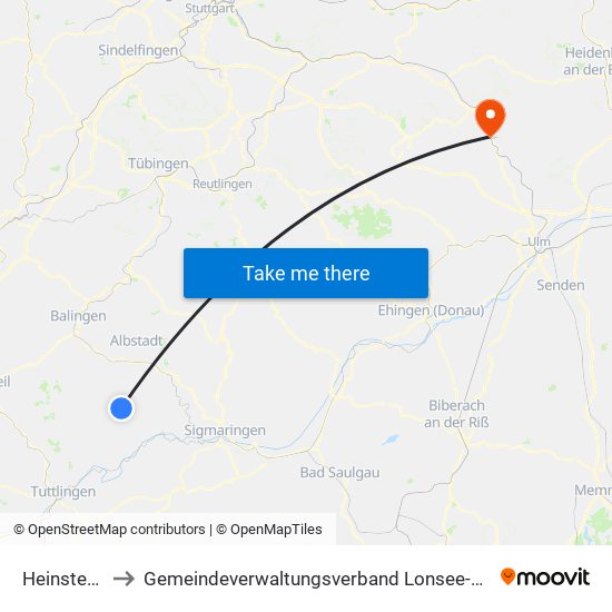 Heinstetten to Gemeindeverwaltungsverband Lonsee-Amstetten map