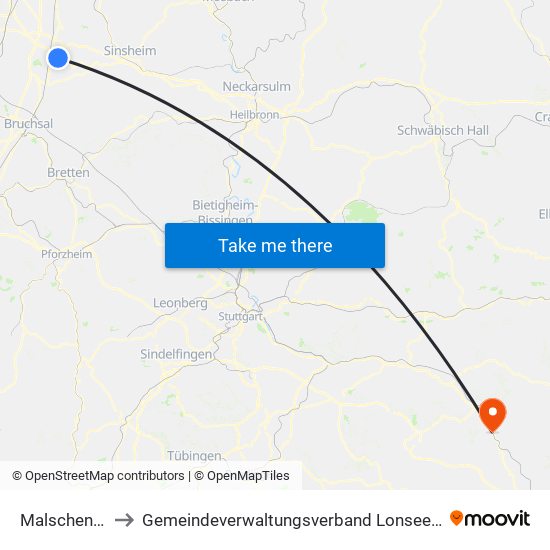 Malschenberg to Gemeindeverwaltungsverband Lonsee-Amstetten map