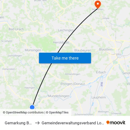 Gemarkung Bechingen to Gemeindeverwaltungsverband Lonsee-Amstetten map