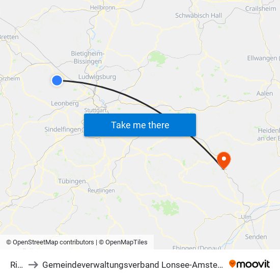 Riet to Gemeindeverwaltungsverband Lonsee-Amstetten map