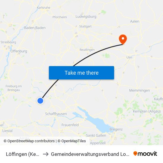 Löffingen (Kernstadt) to Gemeindeverwaltungsverband Lonsee-Amstetten map