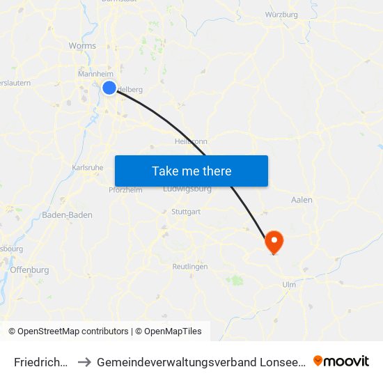 Friedrichsfeld to Gemeindeverwaltungsverband Lonsee-Amstetten map