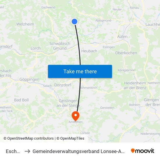 Eschach to Gemeindeverwaltungsverband Lonsee-Amstetten map