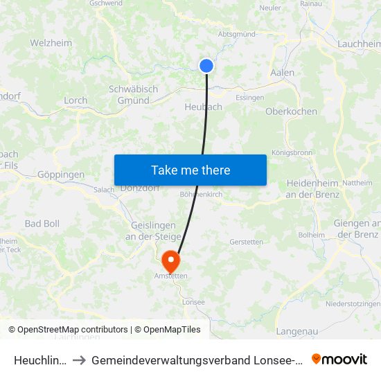 Heuchlingen to Gemeindeverwaltungsverband Lonsee-Amstetten map