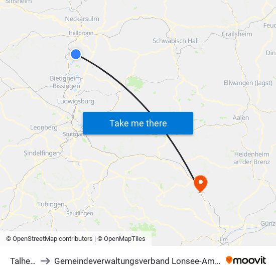 Talheim to Gemeindeverwaltungsverband Lonsee-Amstetten map