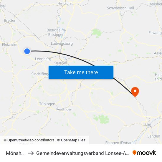 Mönsheim to Gemeindeverwaltungsverband Lonsee-Amstetten map