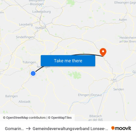 Gomaringen to Gemeindeverwaltungsverband Lonsee-Amstetten map