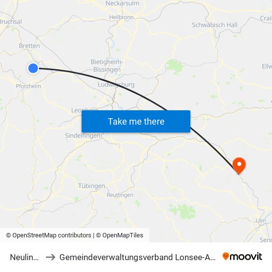 Neulingen to Gemeindeverwaltungsverband Lonsee-Amstetten map