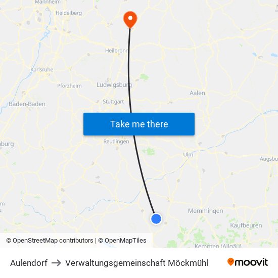 Aulendorf to Verwaltungsgemeinschaft Möckmühl map