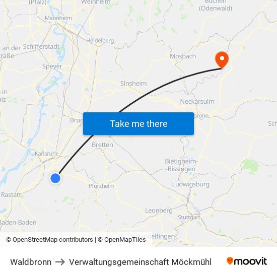 Waldbronn to Verwaltungsgemeinschaft Möckmühl map