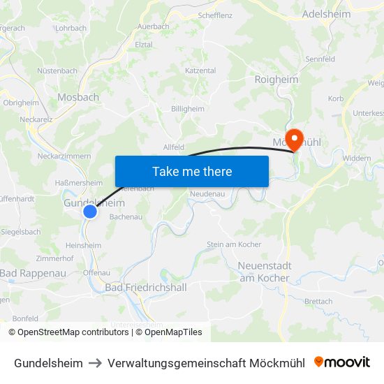 Gundelsheim to Verwaltungsgemeinschaft Möckmühl map