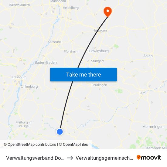 Verwaltungsverband Donaueschingen to Verwaltungsgemeinschaft Möckmühl map