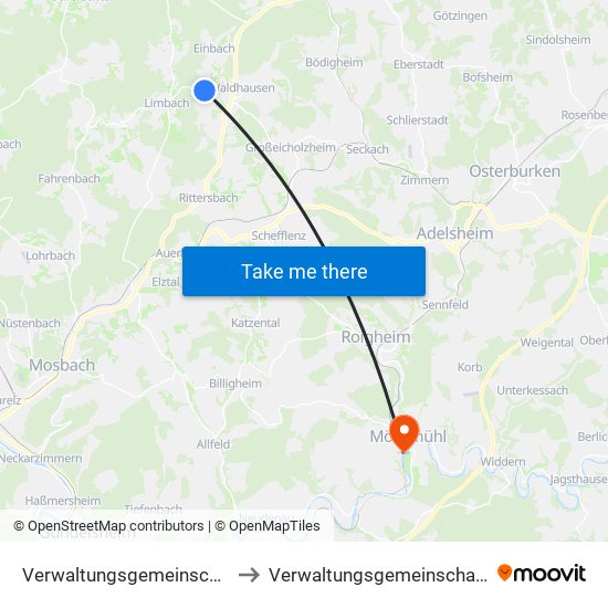 Verwaltungsgemeinschaft Limbach to Verwaltungsgemeinschaft Möckmühl map