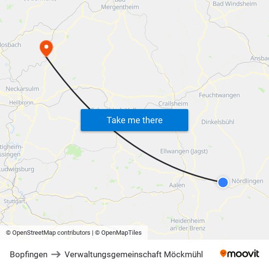 Bopfingen to Verwaltungsgemeinschaft Möckmühl map