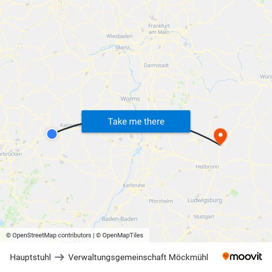 Hauptstuhl to Verwaltungsgemeinschaft Möckmühl map