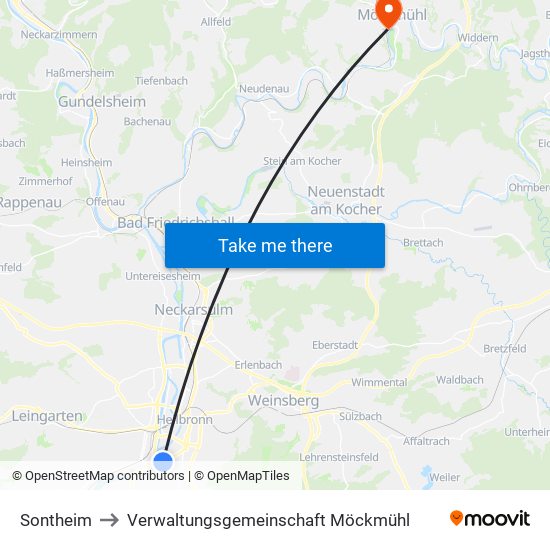 Sontheim to Verwaltungsgemeinschaft Möckmühl map