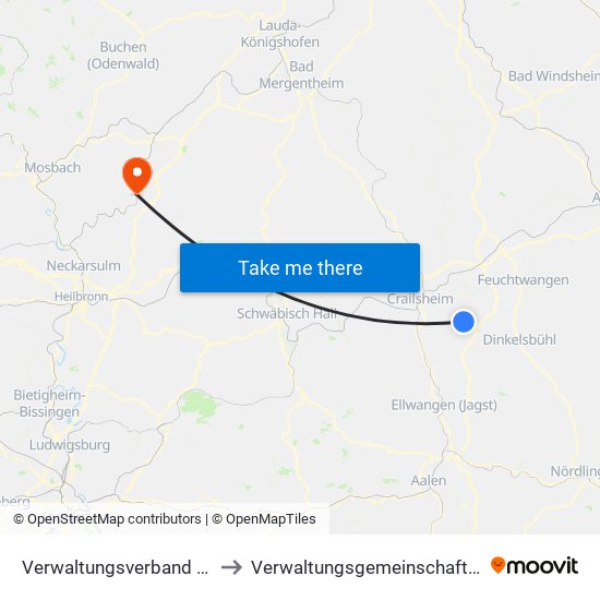 Verwaltungsverband Fichtenau to Verwaltungsgemeinschaft Möckmühl map