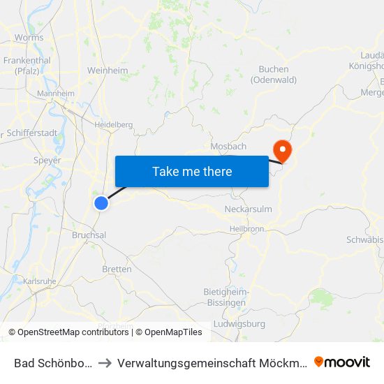 Bad Schönborn to Verwaltungsgemeinschaft Möckmühl map