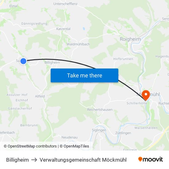 Billigheim to Verwaltungsgemeinschaft Möckmühl map