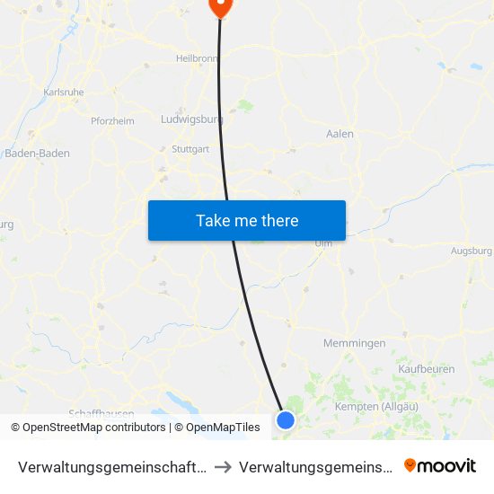 Verwaltungsgemeinschaft Wangen Im Allgäu to Verwaltungsgemeinschaft Möckmühl map