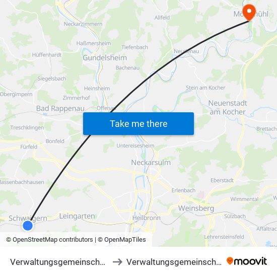 Verwaltungsgemeinschaft Schwaigern to Verwaltungsgemeinschaft Möckmühl map