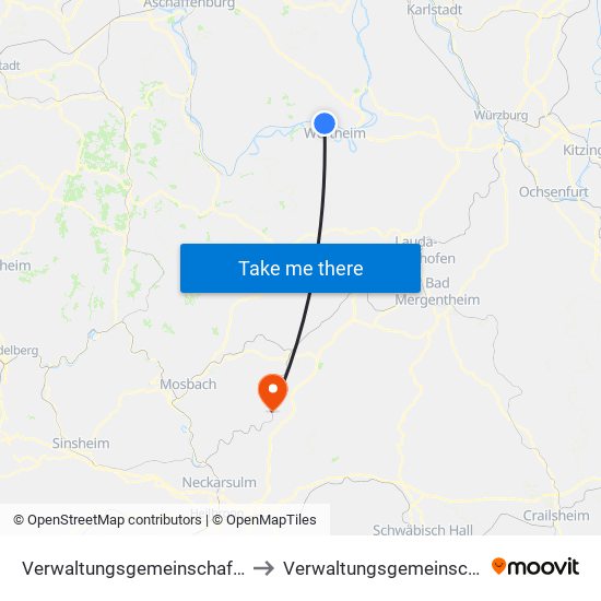 Verwaltungsgemeinschaft Kreuzwertheim to Verwaltungsgemeinschaft Möckmühl map