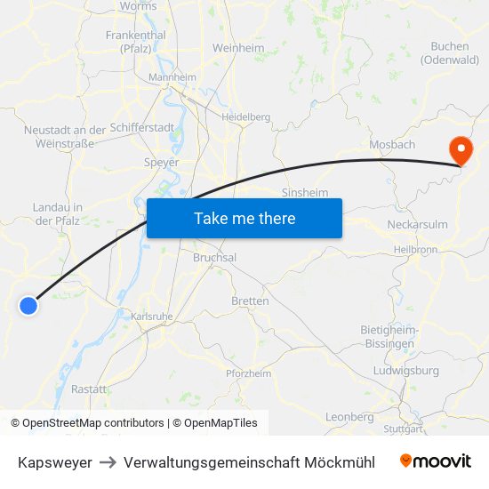 Kapsweyer to Verwaltungsgemeinschaft Möckmühl map