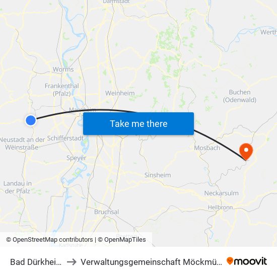 Bad Dürkheim to Verwaltungsgemeinschaft Möckmühl map