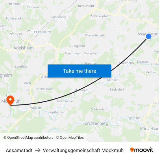 Assamstadt to Verwaltungsgemeinschaft Möckmühl map
