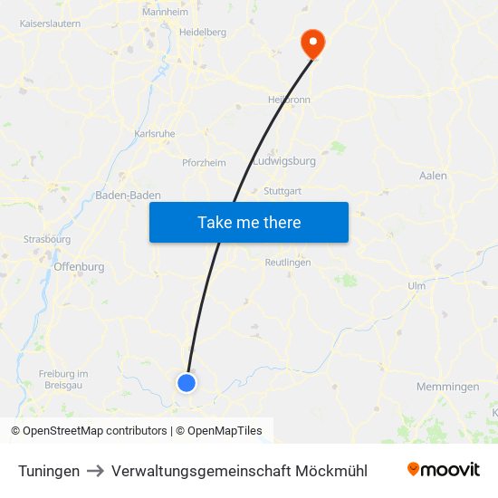 Tuningen to Verwaltungsgemeinschaft Möckmühl map
