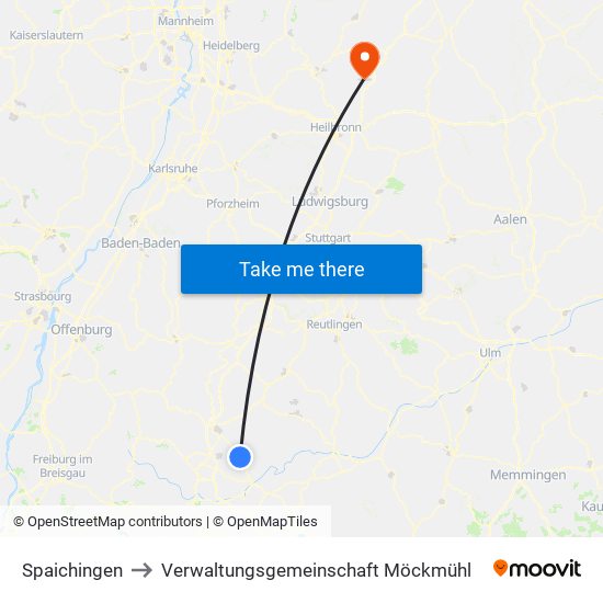 Spaichingen to Verwaltungsgemeinschaft Möckmühl map