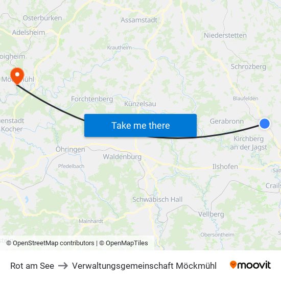 Rot am See to Verwaltungsgemeinschaft Möckmühl map