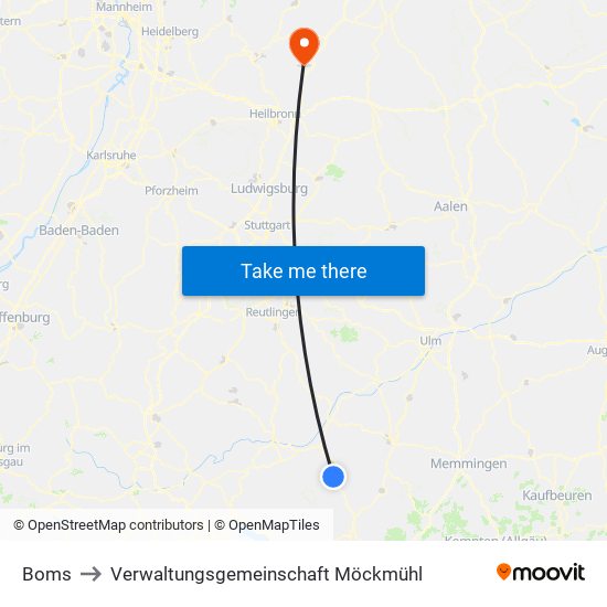 Boms to Verwaltungsgemeinschaft Möckmühl map