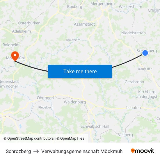 Schrozberg to Verwaltungsgemeinschaft Möckmühl map