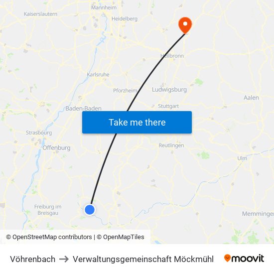 Vöhrenbach to Verwaltungsgemeinschaft Möckmühl map