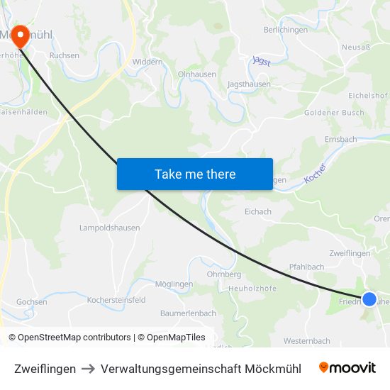 Zweiflingen to Verwaltungsgemeinschaft Möckmühl map