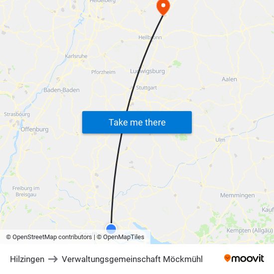 Hilzingen to Verwaltungsgemeinschaft Möckmühl map