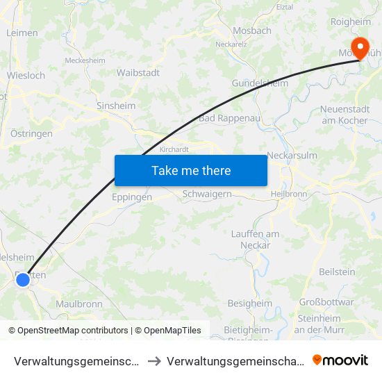 Verwaltungsgemeinschaft Bretten to Verwaltungsgemeinschaft Möckmühl map