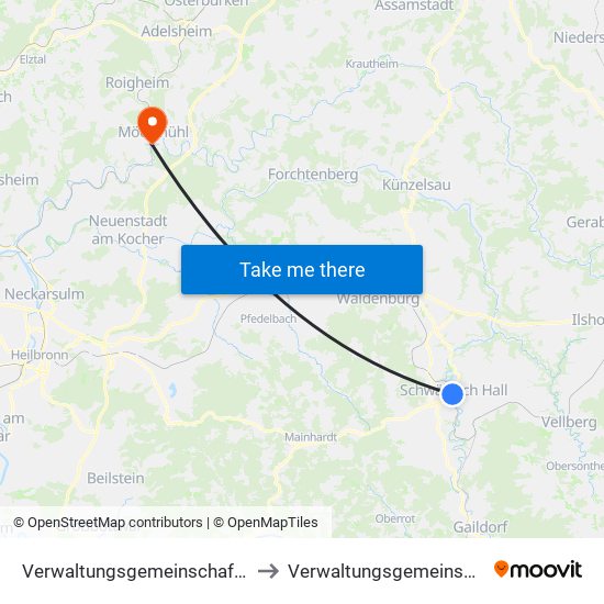 Verwaltungsgemeinschaft Schwäbisch Hall to Verwaltungsgemeinschaft Möckmühl map