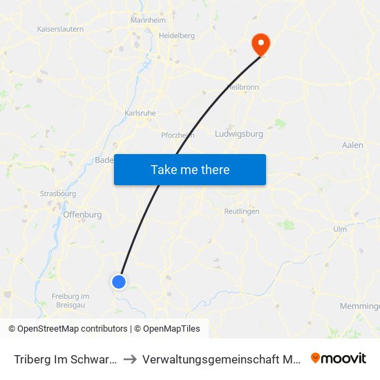 Triberg Im Schwarzwald to Verwaltungsgemeinschaft Möckmühl map