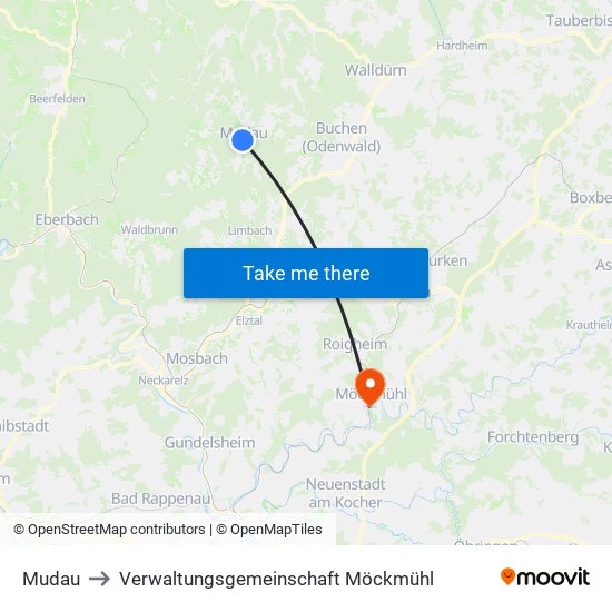 Mudau to Verwaltungsgemeinschaft Möckmühl map