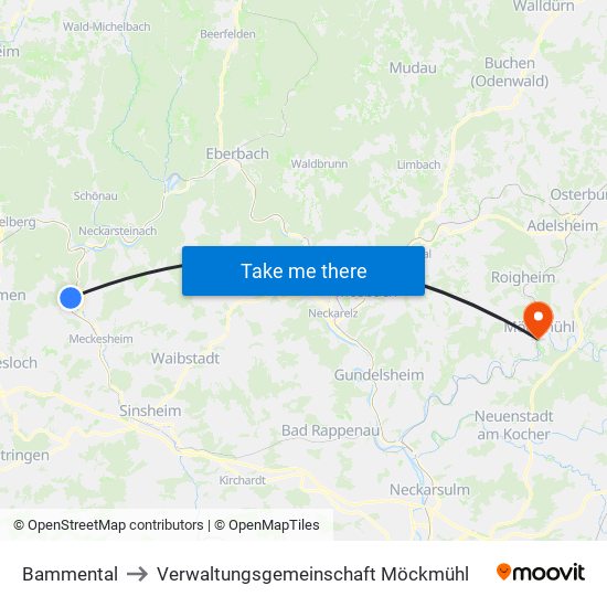 Bammental to Verwaltungsgemeinschaft Möckmühl map