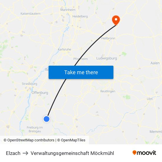 Elzach to Verwaltungsgemeinschaft Möckmühl map