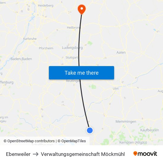 Ebenweiler to Verwaltungsgemeinschaft Möckmühl map