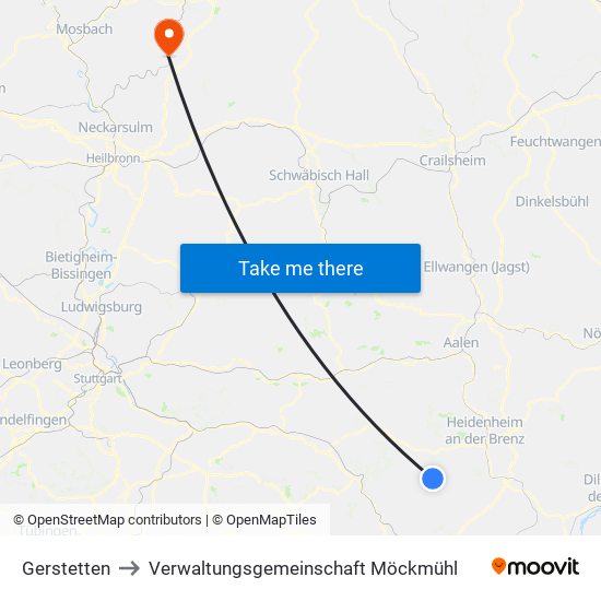 Gerstetten to Verwaltungsgemeinschaft Möckmühl map