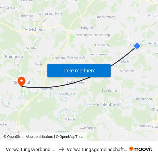 Verwaltungsverband Krautheim to Verwaltungsgemeinschaft Möckmühl map