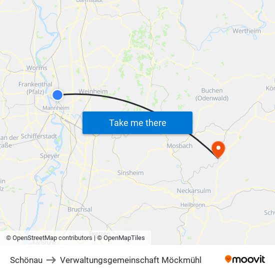 Schönau to Verwaltungsgemeinschaft Möckmühl map