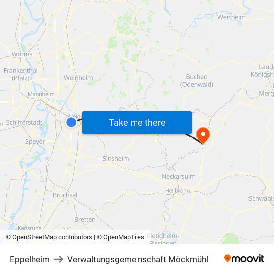 Eppelheim to Verwaltungsgemeinschaft Möckmühl map