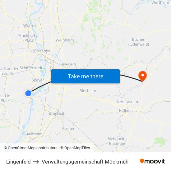 Lingenfeld to Verwaltungsgemeinschaft Möckmühl map