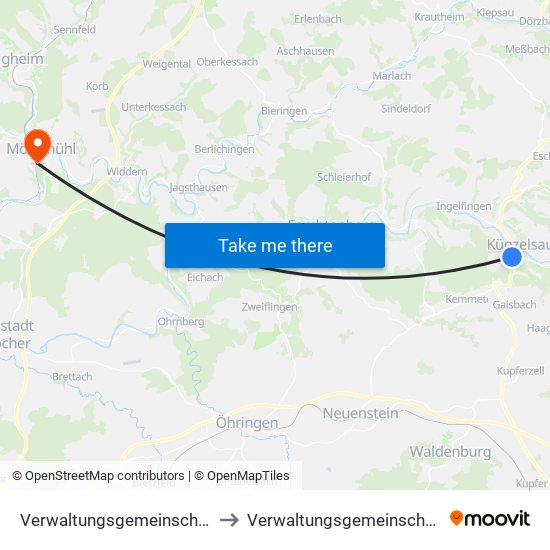 Verwaltungsgemeinschaft Künzelsau to Verwaltungsgemeinschaft Möckmühl map